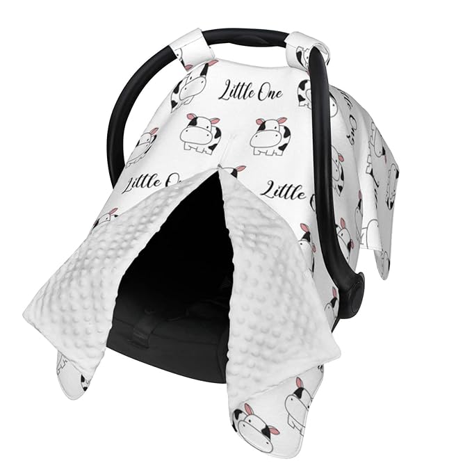Personalized Cute Cow Baby Infant Car Seats Canopy for Babies with Name, Custom Lightweight Covers for Baby Boys Girls, Minky Nursing Breastfeeding Stroller Cover Canopies for Newborn