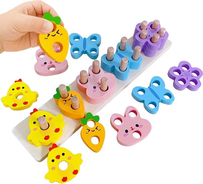 UURM Easter Montessori Toys for 1 2 3 Years, Wooden Counting & Stacking Toys for Toddlers Educational Learning Toys Easter Basket Stuffers