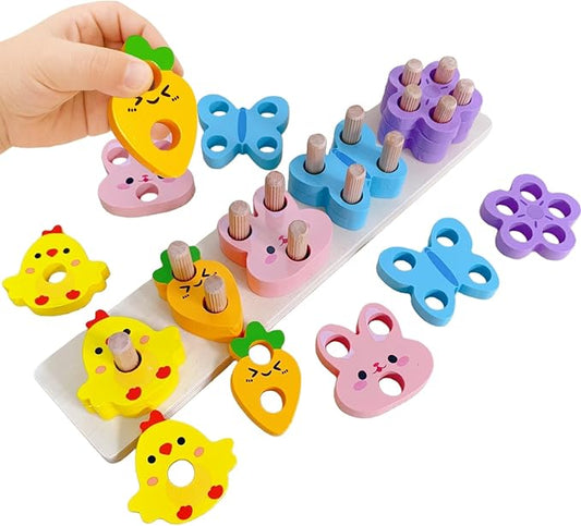UURM Easter Montessori Toys for 1 2 3 Years, Wooden Counting & Stacking Toys for Toddlers Educational Learning Toys Easter Basket Stuffers