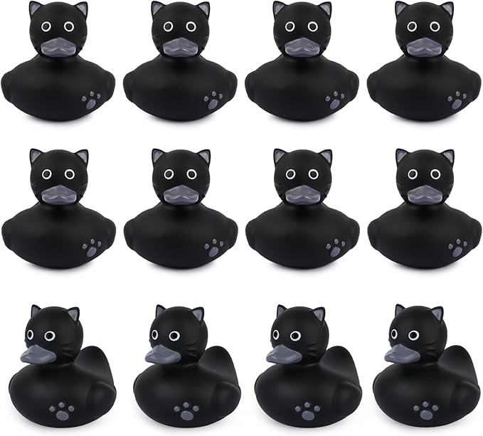 12 Pcs Rubber Ducks,Black Cat Rubber Ducks for Jeeps,Baby Bath Toys,Fun Small Black Cat Bath Duck for Baby Shower Pool Party Favors