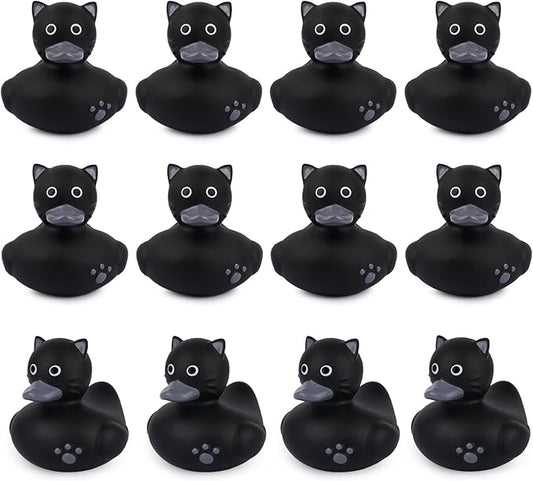 12 Pcs Rubber Ducks,Black Cat Rubber Ducks for Jeeps,Baby Bath Toys,Fun Small Black Cat Bath Duck for Baby Shower Pool Party Favors