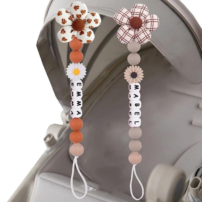 Personalized Baby Pacifier Clip with Name, Custom Floral Flower Silicone Pacifier Clip Baby Gift