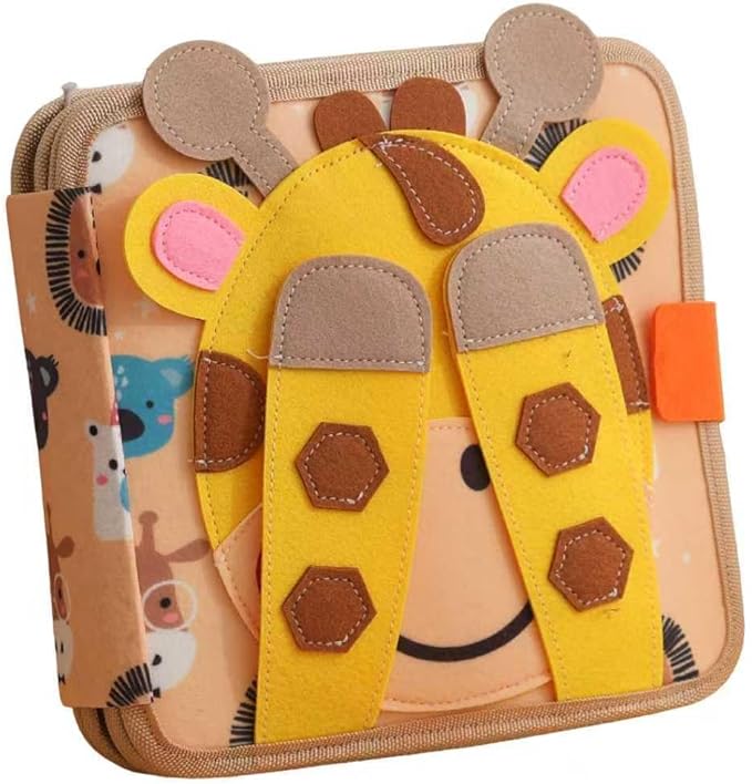 GOODMOM Giraffe Montessori Busy Book for Toddlers1-3 - Soft Felt Cloth Activity Book, Early Educational Sensory Toy, Travel Quiet Book for Boys & Girls