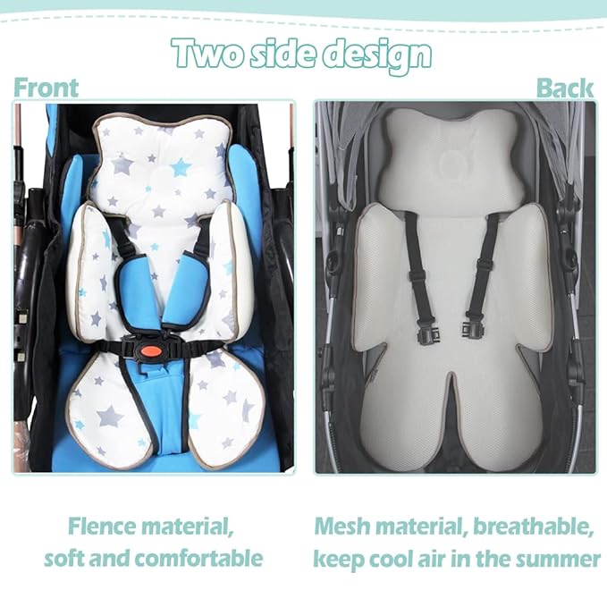 KAKIBLIN Toddler Head Body Support Pillow, Baby Seat Pad for Car Seat Stroller (Gray Star)
