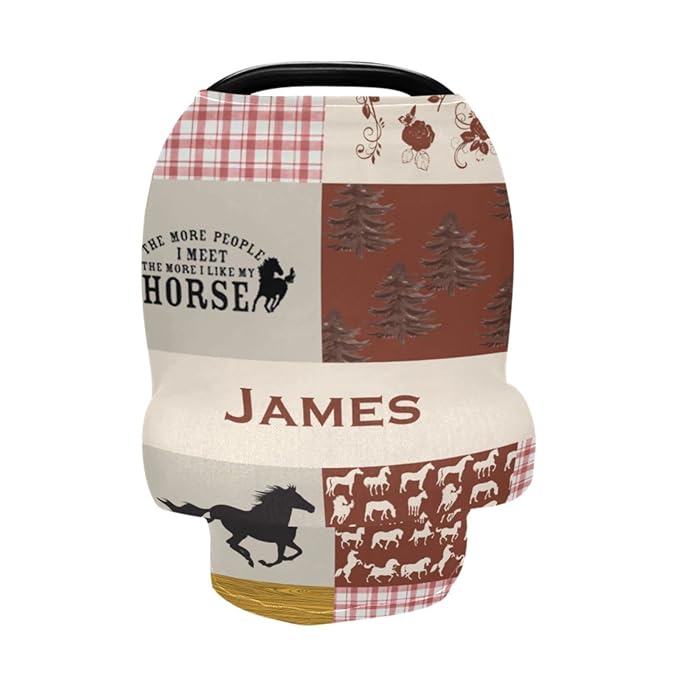 Personalized Baby Car Seat Cover for Girls Boys, Custom Western Horse Nursing Covers for Breastfeeding, Customized Infant Stroller Canopy, Baby Carseat Cover for Newborn, Car Seat Canopies