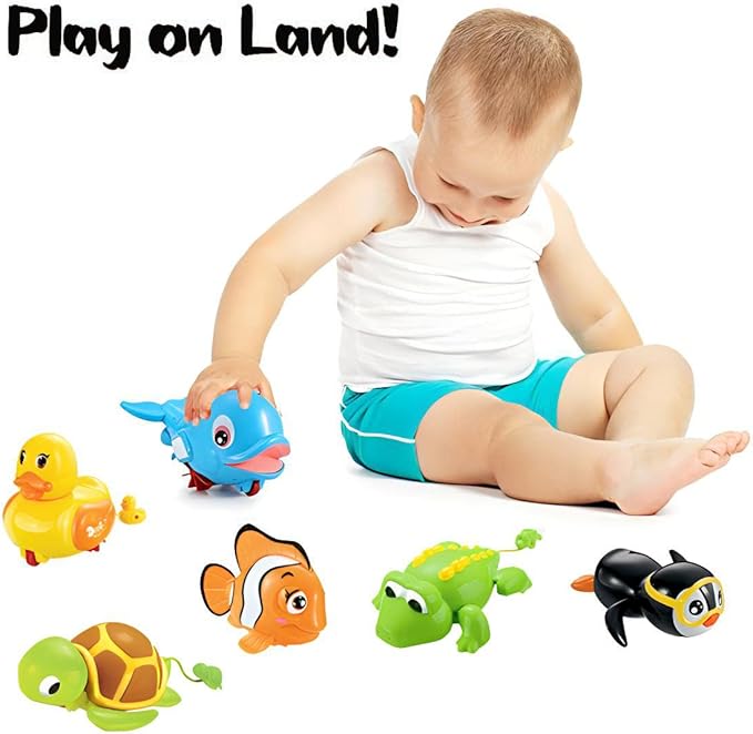 6 PCS Swimming Wind Up Bath Toys - Sea Animals in the Bathtub Windup Motorized Kids Water Bathtime Fun