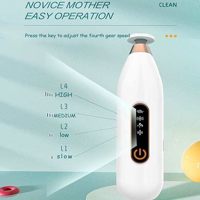 Baby Electric Nail Trimmer,Rechargeable Nail Filer,4 Speed Modes Cordless Safe Electric Nail Drill Machine with LED Spotlight,5 Replace Grinder Head Baby Nail File for Newborn Toddler