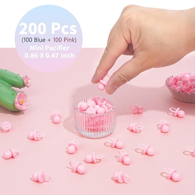 200 Mini Pacifiers Baby Shower Game Boy, 0.86’’ Plastic Pacifiers Baby Shower Game, Bulk Baby Shower Pacifiers for Gender Reveal Baby Shower Decoration DIY, Table Scatter(Blue&Pink)
