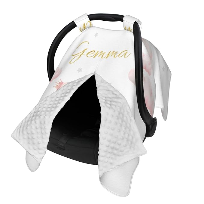 Custom Baby Car Seat Canopy with Name, Personalized Stroller Baby Car Seat Covers for Girls, Minky Nursing Carseat Cover for Breastfeeding, Car Seat Canopies for Infant Newborn(Swan Cloud)