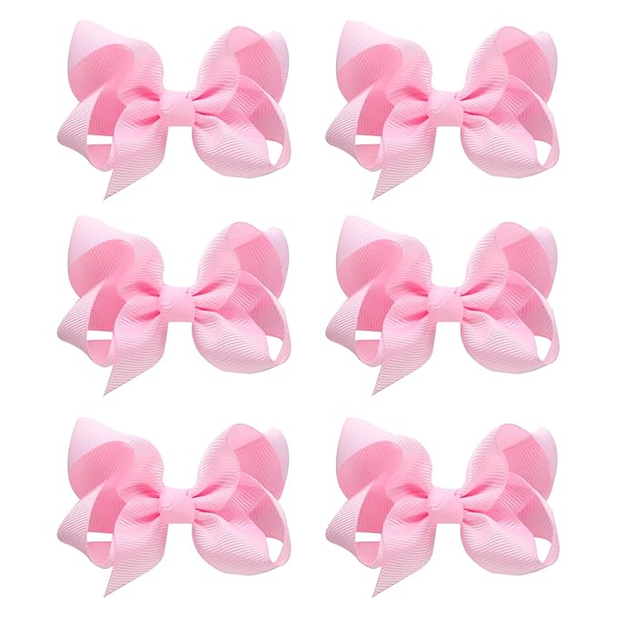 6 PCS Hair Accessories: 3" Grosgrain Ribbon Alligator Clips for Toddler Girls & Kids (Pink)
