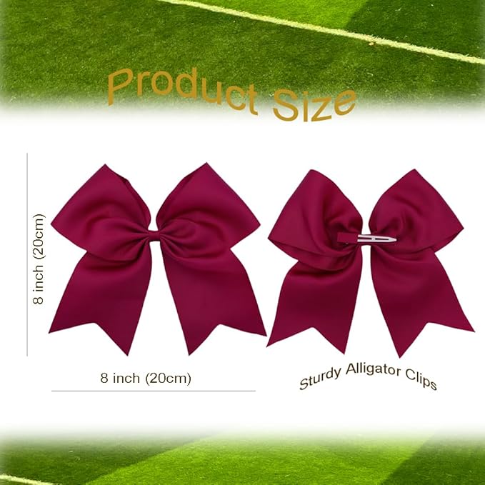 Pack of 2 Wine Jumbo Cheer Bow Hair Clips for School Girls Cheerleader Bows 8'' Dancing Softball Basketball Cheerleading Team Hair Accessories