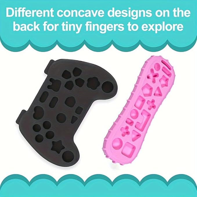 Silicone Teething Toys for Babies 3+ Months TV Remote Control Game Controller Design, Chew Toys for Teething Relief, Boys & Girls, Tummy Time Gift (Black（Remote Control + Joystick）)