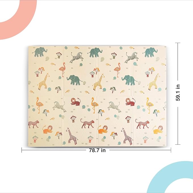 Oribel Foldable Baby Play Mat | 6.6ft x 5ft | Odour Resistant | Premium Thick & Plush | Waterproof, Stain Resistant & Easy Clean (Savanna Adventure)
