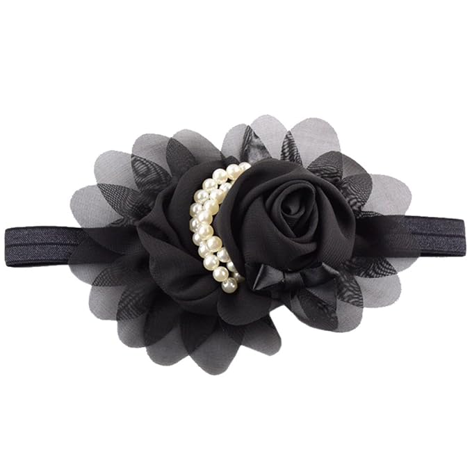 Lovely Rhinestone Unusual Angel Girls Baby Pearl Flowers Hairband Headbands (Black)
