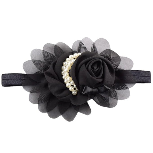 Lovely Rhinestone Unusual Angel Girls Baby Pearl Flowers Hairband Headbands (Black)