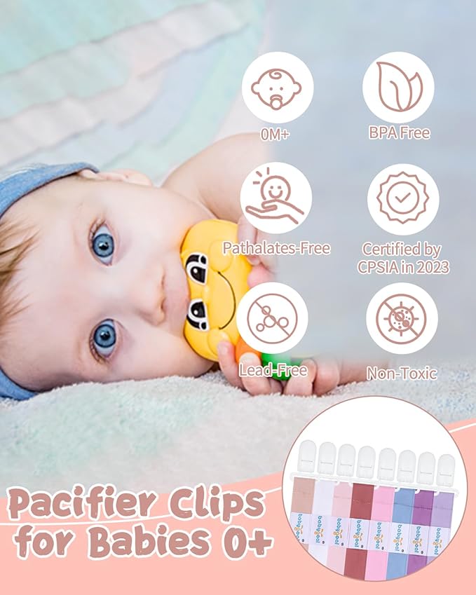 babygoal Baby Girl Pacifier Clips 8 Pack, Pacifier Holder Clip Fits Most Pacifier and Binkies-Neutral Color