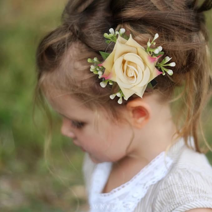 3pcs Girls Flower Hair Clips, Floral Rose Hair Barrettes w/Boutique Fully Lined Alligator, Hair Bows for Baby Newborn Toddler