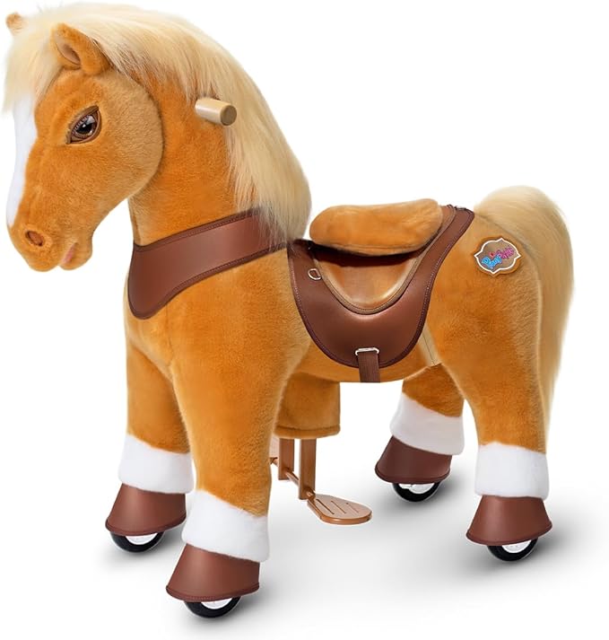 PonyCycle Ride on Horse Pony Toys Size 4 Plush Mechanical Advanced Model Y with Brake Riding Horse for Kids Ages 4-7, Birthday Gift for Boys and Girls Light Brown Y471