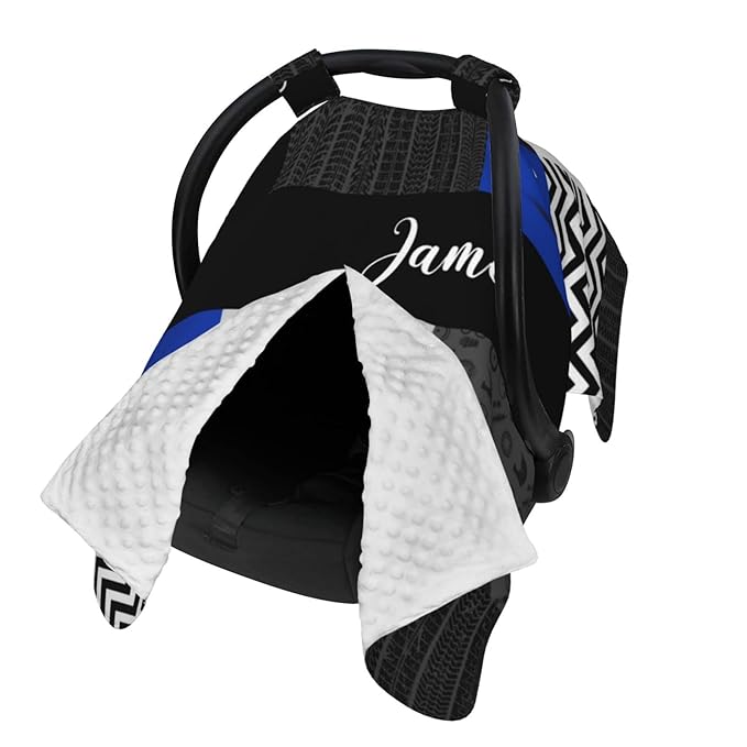 Personalized Baby Car Seat Canopy for Babies with Name, Custom Car Seat Covers for Boys, Infant Opening Minky Nursing Breastfeeding Stroller Cover Carseat Canopies for Newborn (Motocross Dirt Bike)