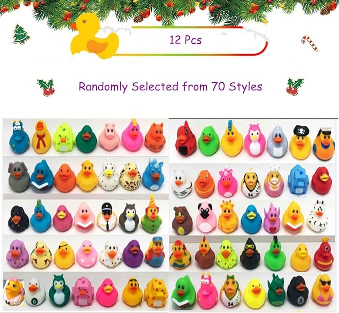 Assorted Rubber Duck Small Rubber Ducks in Bulk Baby Shower Bath Toy for Kids Toddler Birthday Christmas Party Favors Stocking Stuffers Classroom Incentives (Assortment Ducks 12pcs)