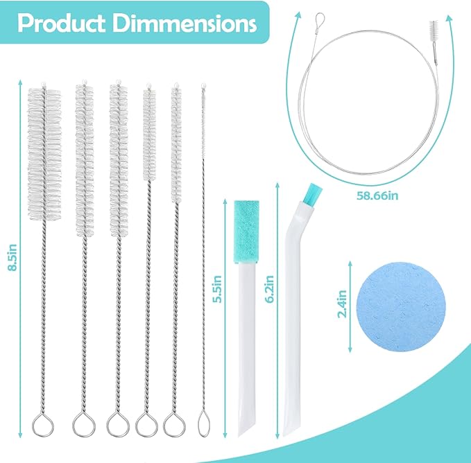 BUSOHA Straw Cleaner Brush kit for Baby Nose Sucker - 11 Piece Straw Cleaner for Nasal Aspirator All‑Angle Infant Nasal Aspirator Cleaning Set Deep Cleans Baby Nose Bulb & Tubing