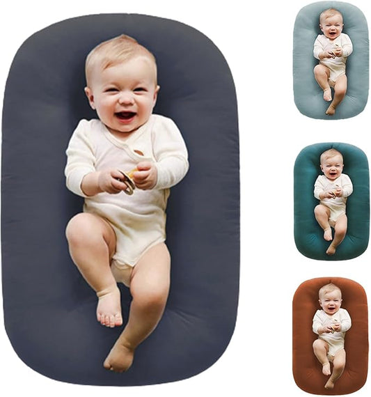 Baby Lounger for Newborn,Baby Play Mat Soft Cotton Breathable for Playtime & Awake-Time,Flat Babies Essentials Gifts 0-12 Months Home Travel(Dark Gray)