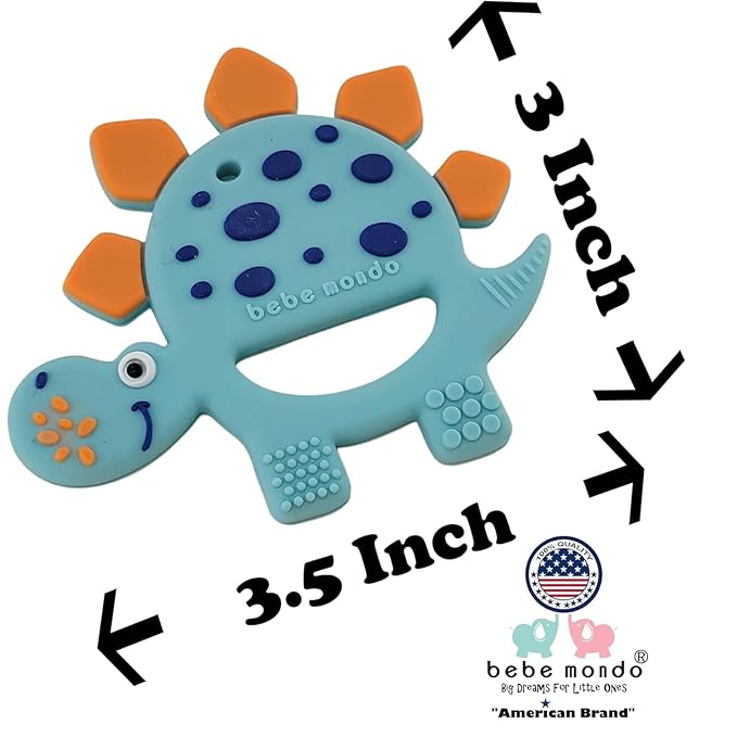 Bebe Mondo Dinosaur Baby Teething Toys 3–6 6–12 Months, Teethers for Babies 0–3–6–12 Months for Teething Relief, Baby Gift, Baby Teether Toys, Silicone Sensory Infant Toys, Soft-Textured- Dino Orange