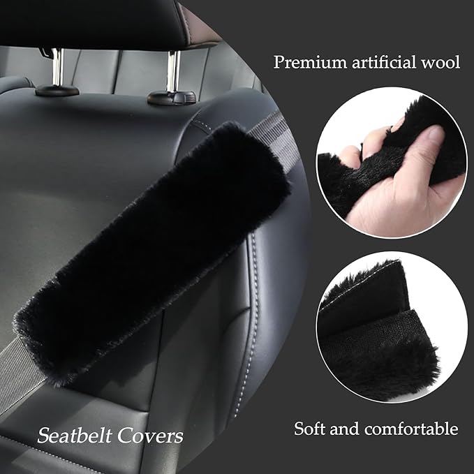 JXJKMMN 4-Pack Soft Plush Seatbelt Covers for Kids,Carseat Shoulder Padding Car Stroller Strap Cover Driving Protection Strap Cover Seat Belt Cushions Pads for Boys Girls (Black)