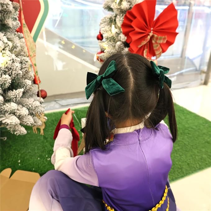 Vintage Velvet Bow Hair Clips for Baby Girl Kids Women Fall Velvet Christmas Hair Bows Barrettes Accessories (2 pcs 001 Green)