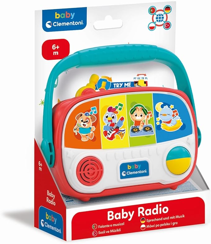 Clementoni Baby Radio - Electronic Music Toy with Animal Sounds, Light & Melodies - Educational Toy to Promote Perception & Motor Skills - For Toddlers from 6 Months - 17525