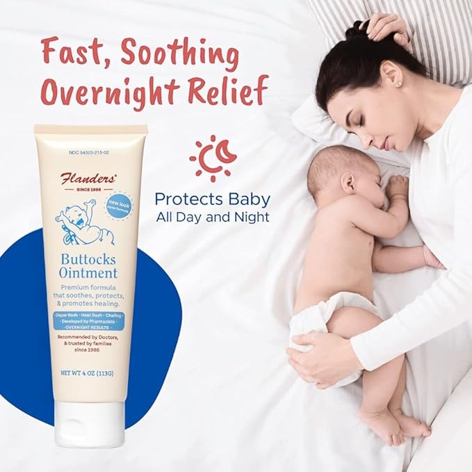 Flanders Buttocks Ointment – Zinc Oxide Diaper Rash Cream, Thick Barrier Paste for Baby & Adult Skin, Heat Rash, Chafing & Irritation Relief - 2 Pack (8oz Total)