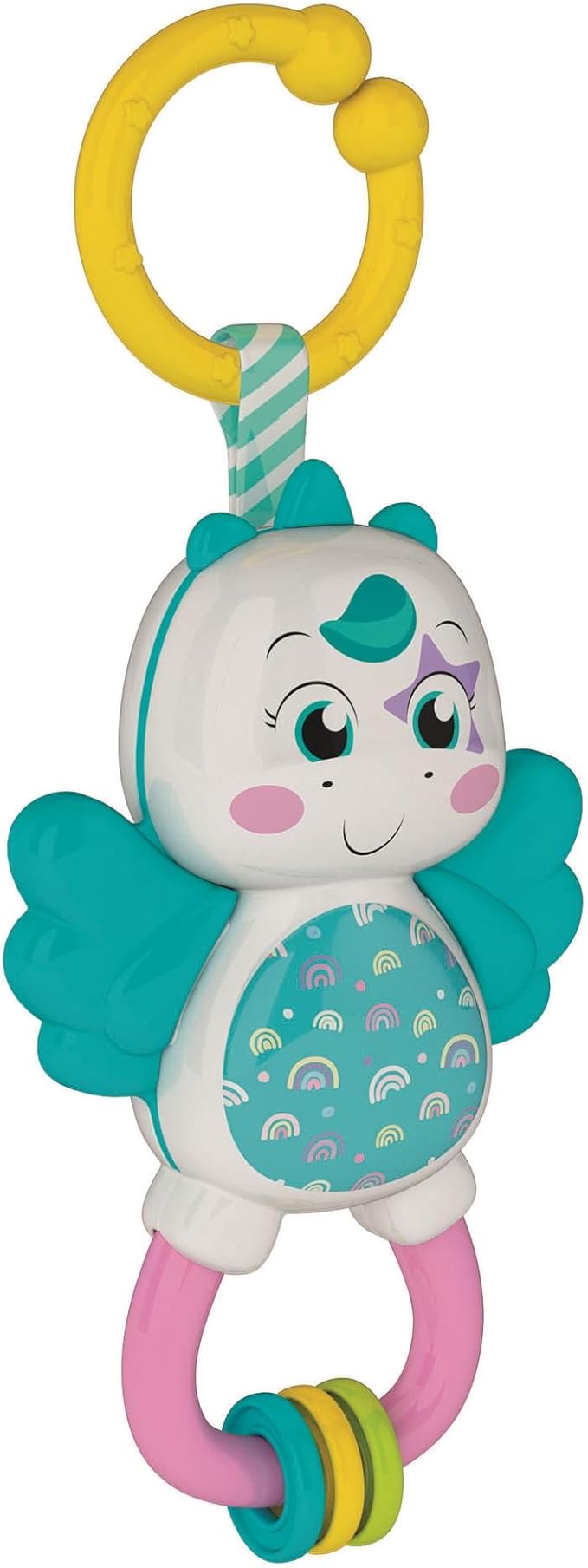 Clementoni 17778 Little Unicorn Rattle-Toddler, Early Years, Infant, New Born Soft Gift, 3 Months, Crinkle Squeaky, Sensory Learning Toys, Stroller Pendant, Made in Italy