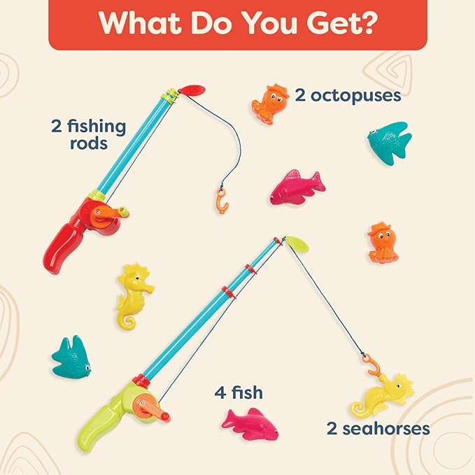 B. toys – Little Fisher's Kit – Magnetic Fishing Adventure Set with Dual Rods, Eight Colorful Aquatic Figures – Ideal Bath Time, Pool Activity Promoting Coordination – 3+ Years