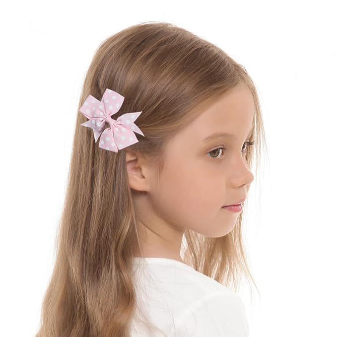 JIAHANG Fable Hair Bow Clips with Polka Dots 12Pairs, Hair Accessories for Baby Toddlers School Girls Children
