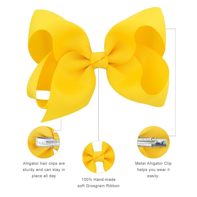 DEEKA 16 PCS 4" Hand-made Hair Bow Grosgrain Ribbon Solid Color Hair Bow Alligator Clips Hair Accessories for Little Teen Toddler Girls -Yellow