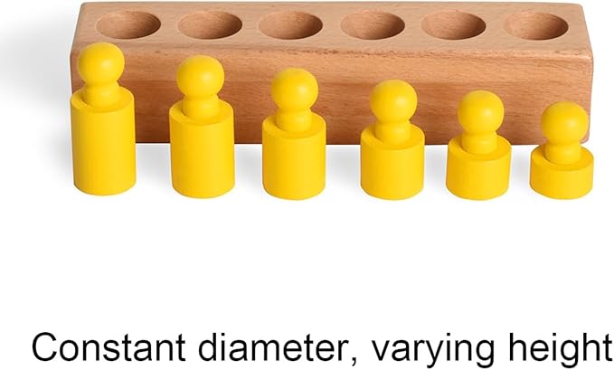 BOHS Montessori Knobbed Cylinders Blocks - 6 Pegs / 6.7 Inches - Colorful Wooden Early Home School Toys - 4pcs Set