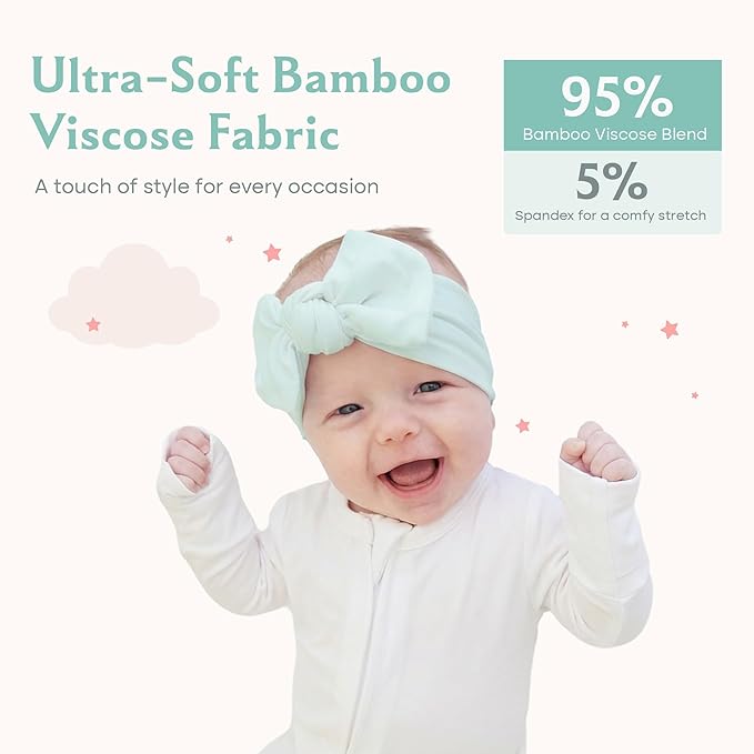 Caden Lane Baby Headwrap with Knotted Bow, Soft & Stretchy Bamboo Viscose, Comfortable Infant Hairband for Newborn & Toddler Girls, Ideal Gift for Baby Shower & Milestone Celebration, Lily Pad Green