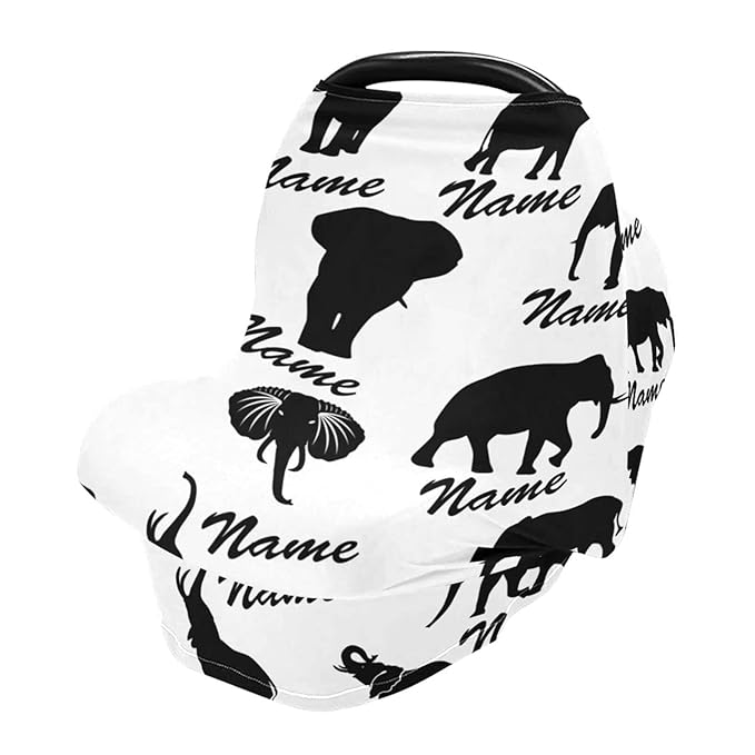 Personalized Elephant Nursing Cover Breastfeeding Scarf- Customized Baby Car Seat Covers with Name, Infant Stroller Cover, Carseat Canopy, Shower Gift for Newborn Girls Boys