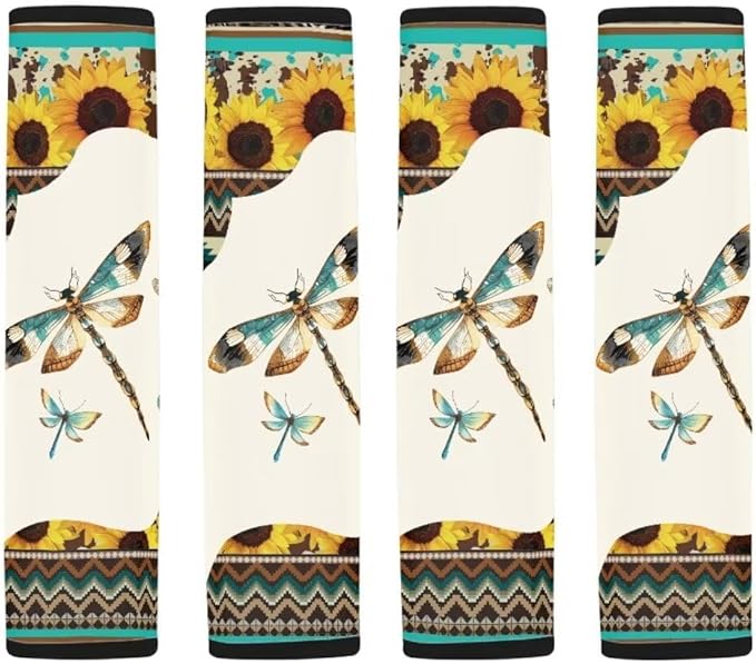 Dragonfly Sunflower Car Seat Belt Pads Covers,Brown Seatbelt Shoulder Strap Covers for Adult, 2 Pack Standard Size