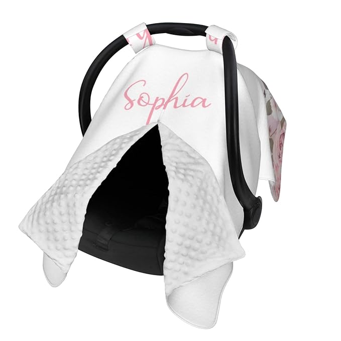 Custom Baby Car Seat Canopy with Name, Personalized Stroller Baby Car Seat Covers for Girls, Minky Nursing Carseat Cover for Breastfeeding, Car Seat Canopies for Infant Newborn(Floral Castle)