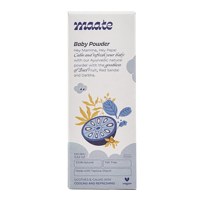 MAATE Talc Free Natural & Ayurvedic Baby Powder (100 gm) | Enriched with Bael Powder, Darbha, Rose Petals & Hibiscus | Soothes & Moisturises Baby's Skin