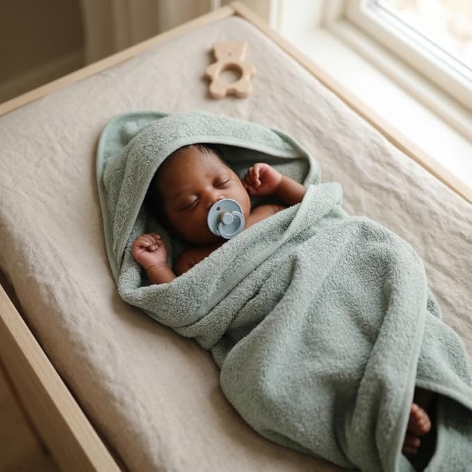 Hooded Baby Towel - 100% Organic Cotton Baby Bath Towels – Baby Towels, Baby Bath Towels for Baby Boy, 32" x 32" Super-Soft and Absorbent Baby Towels for Newborn (Roman Green)