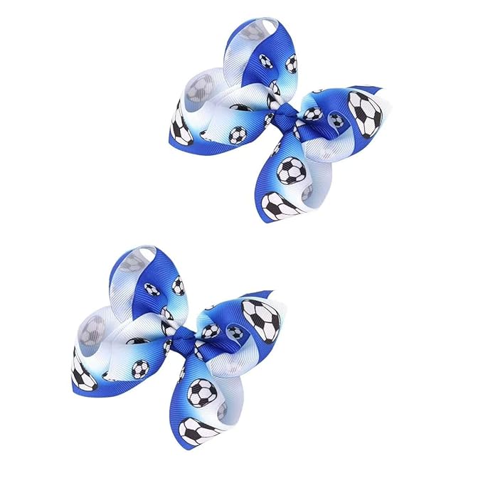 Soccer Hair Accessories, Soccer Hair Bows, Soccer Ball Bow，Soccer Ribbon Bow Hair Clips ，bows Hair Accessories for girls.A (Blue)