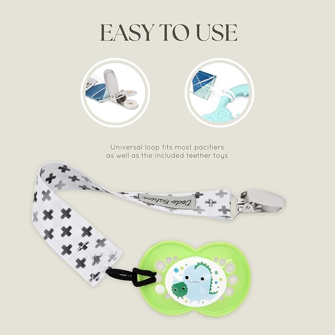 Dodo Babies Baby Shower Gifts - Teething Toy & Pacifier Clip Set - 6-Piece Multicolor Silicone - Pacifier Clip, Baby Teether & Binky Holder - Universal Leash & Water-Resistant Case