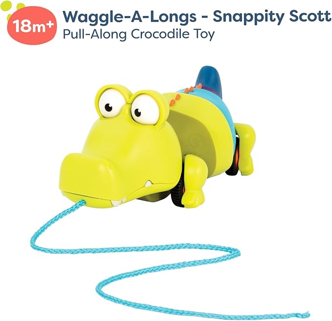 B. toys – Waggle – A – Longs – Pull Along Interactive Toy – Push or Pull Crocodile – Walking Toy with String for Toddlers, Kids, Snappity Scott – 18 Months