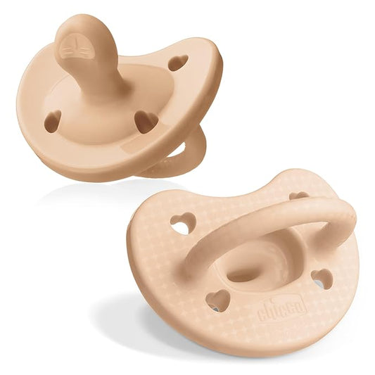 Chicco PhysioForma Luxe Orthodontic Pacifier for Babies 0-6 Months, One-Piece 100% Soft Silicone, Supports Breathing, Textured Shield & Handle, Included Sterilizing Case, BPA Free, 2-Pack, Blush