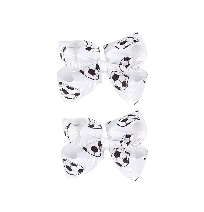 Soccer Hair Accessories, Soccer Hair Bows, Soccer Ball Bow，Soccer Ribbon Bow Hair Clips ，bows Hair Accessories for girls.A (white)