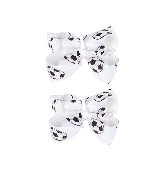 Soccer Hair Accessories, Soccer Hair Bows, Soccer Ball Bow，Soccer Ribbon Bow Hair Clips ，bows Hair Accessories for girls.A (white)