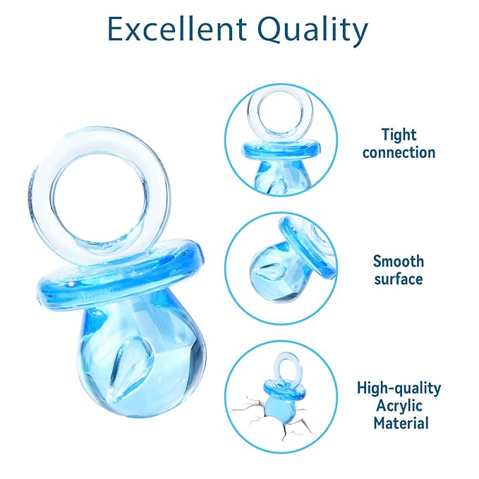 200 Pieces 0.86 Inch Baby Pacifier Baby Shower Plastic Pacifier for Baby Shower Pacifier, Baby Shower Gender Show Party Decoration DIY Birthday Party Gift (Blue)