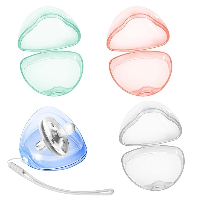 Nisxabebe Pacifier Case,4 Pack BPA Free Pacifier Holder Case with Lanyard for Diaper Bag,Pacifier Container Box for Baby Binky Nipple Travel,Essential Pacifier Accessories,Easy to Clean, Mix Color